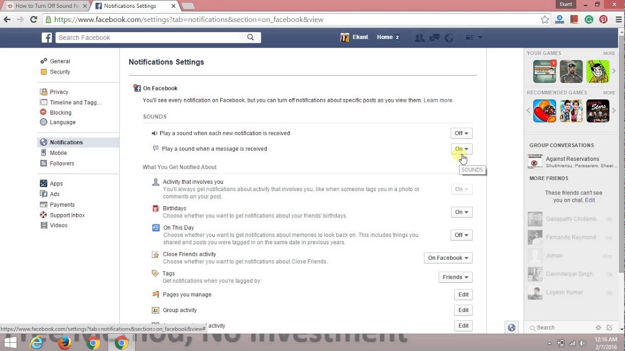 How To Turn Off Sound Notifications From Facebook On PC And Mac YouTube