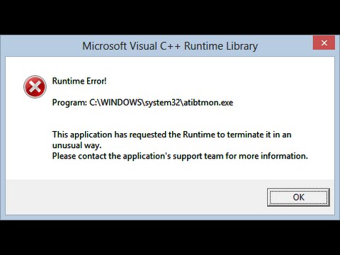 Como tirar o erro c++ error atibtmon.exe 2016