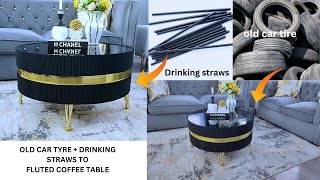 DIY RECYCLING OLD CAR TIRE IDEA// HOW TO RECYCLE OLD CAR TIRE INTO FLUTED COFFEE TABLE .