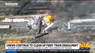Crews continue to clean up fiery train derailment near ArizonaNew Mexico border