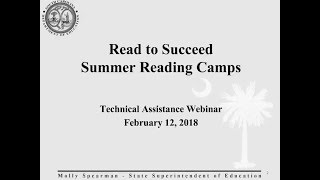 2018 Read to Succeed Summer Reading Camp Technical Assistance