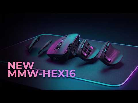Tri-Mode Gaming Mouse MMW-HEX16: 16 Buttons, 24,000 DPI, and Magnetic Covers | Mars Gaming