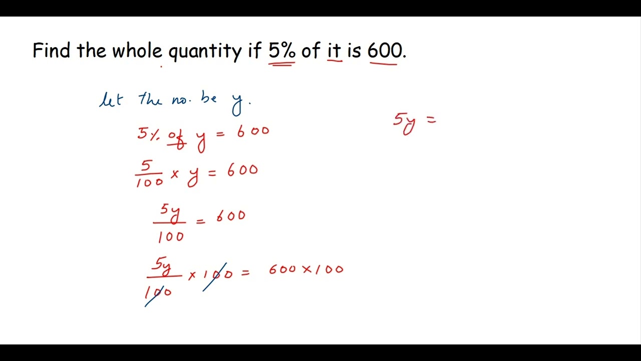 If 5% of the number is 600, find the number. Percentage class 7.
