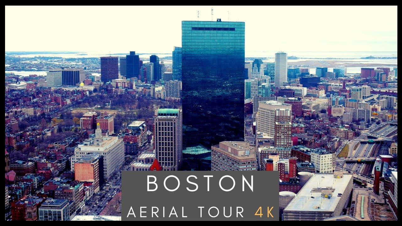 Aerial view of Boston, Massachusetts, with a focus on the city's