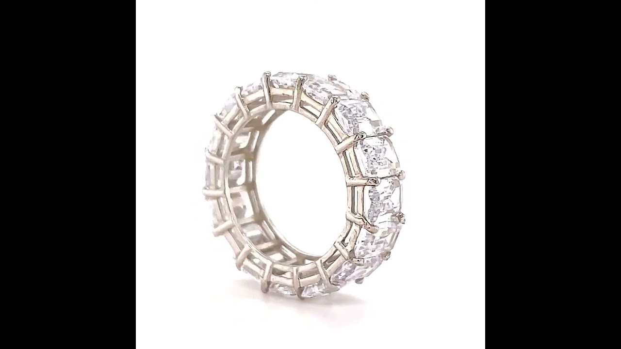 Large Emerald Diamond Eternity Band, Sterling Silver Emerald Cut, Eternity Band