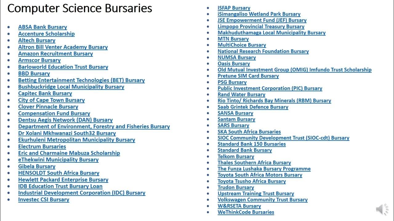 Computer science bursaries YouTube