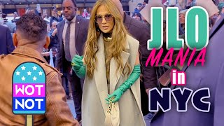 Jennifer Lopez in Green Opera Gloves Mobbed by Fans