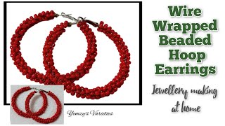 How to make Wire Wrapped Beaded Hoop Earrings//Wire Earrings Tutorial//Beginners friendly.