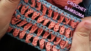 جديد غرز الكروشيه التركية / كروشيه غرزة السلاسل الثلاثية بلونين/Crochet Stitches tutorial