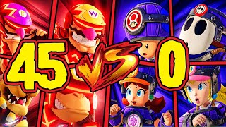 Mario Strikers Battle League - BIG SCORE 45:0 Wario, Waluigi, Bowser, DK VS Toad Shy guy Peach Daisy