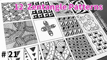 12 Zentangle Patterns Tutorial  Step by Step  for Beginners #21  |  12 Doodle Patterns