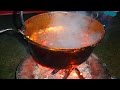 Hungarian Goulash with Recipe - open fire cooking in a big bowl