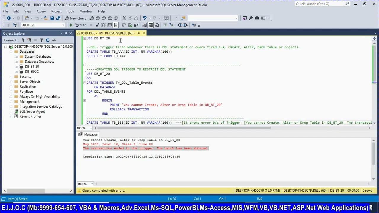 25_22.0619_MicroSoft SQL Server Tutorials_0020_DDL & LOGON TRIGGER_Part ...