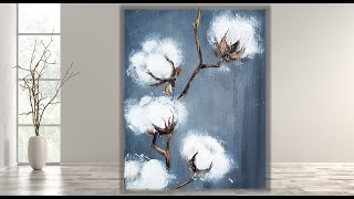 Tutorial Cotton Flowers /Step by Step Acrylic Painting on canvas for beginners /MariArtHome