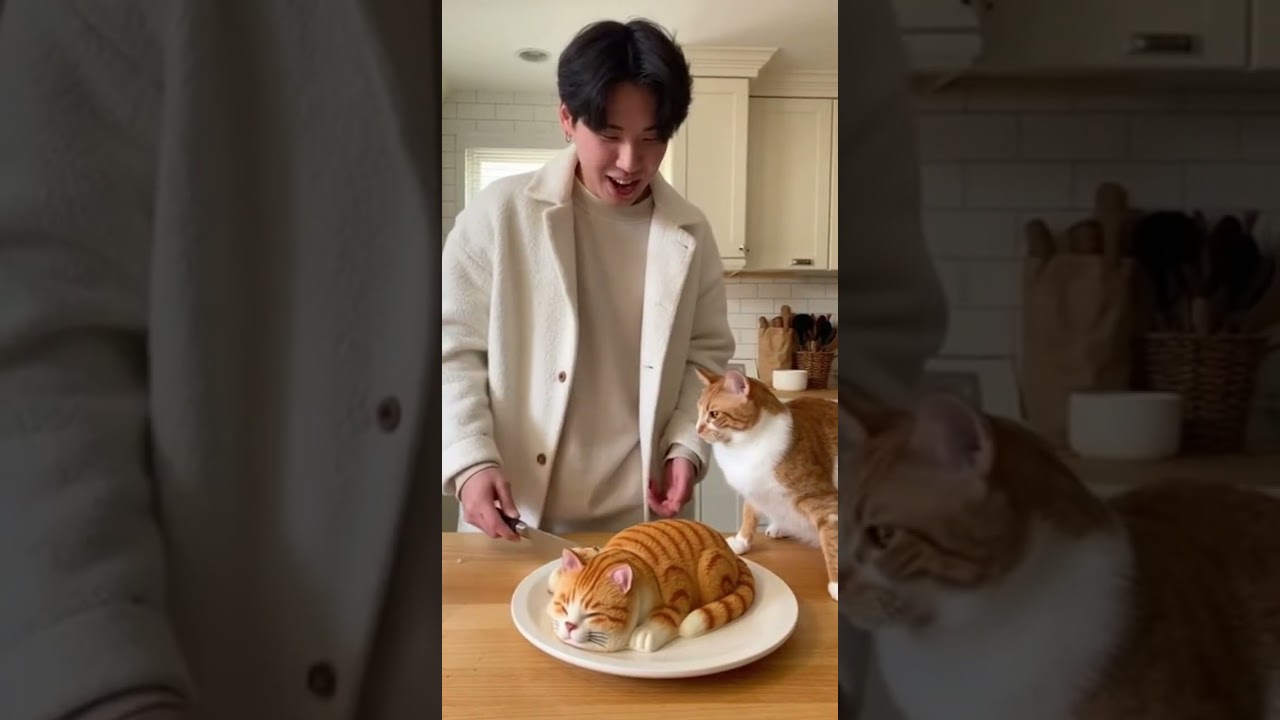 Cat Protects Cake Twin 😂