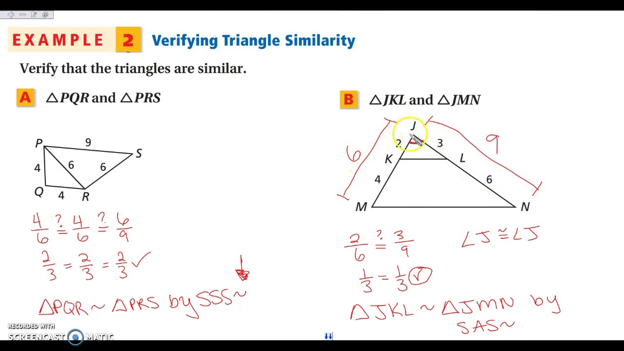 7-3 Triangle Similarity: AA~, SSS~, SAS~ - YouTube