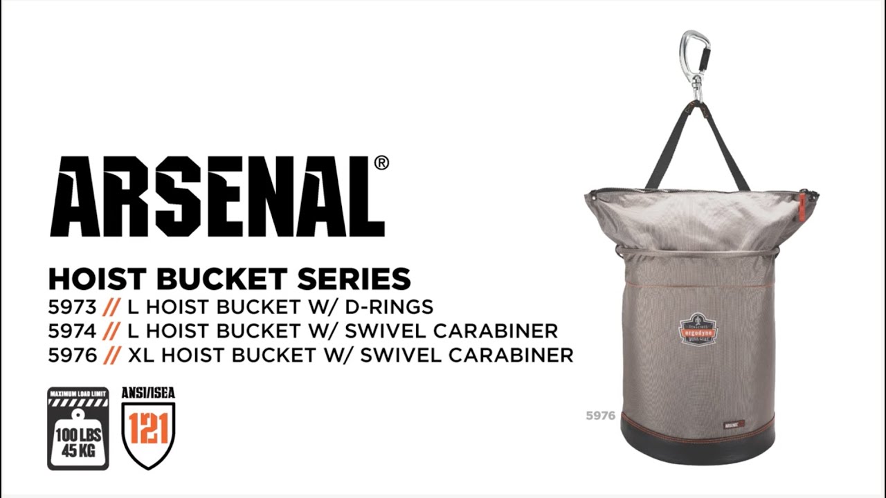 Arsenal 5974 Hoist Bucket Tool Bag w/ Swiveling Carabiner and