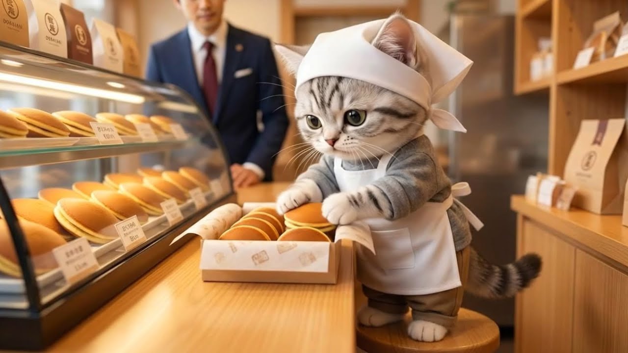 いらっしゃいませ!!ドーナツ屋さんの新人店員...ねこの一日に密着🐱🍩