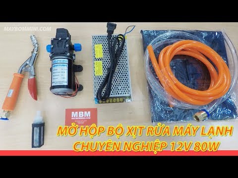 Mở hộp bộ xịt rửa máy lạnh chuyên nghiệp 12V 80W