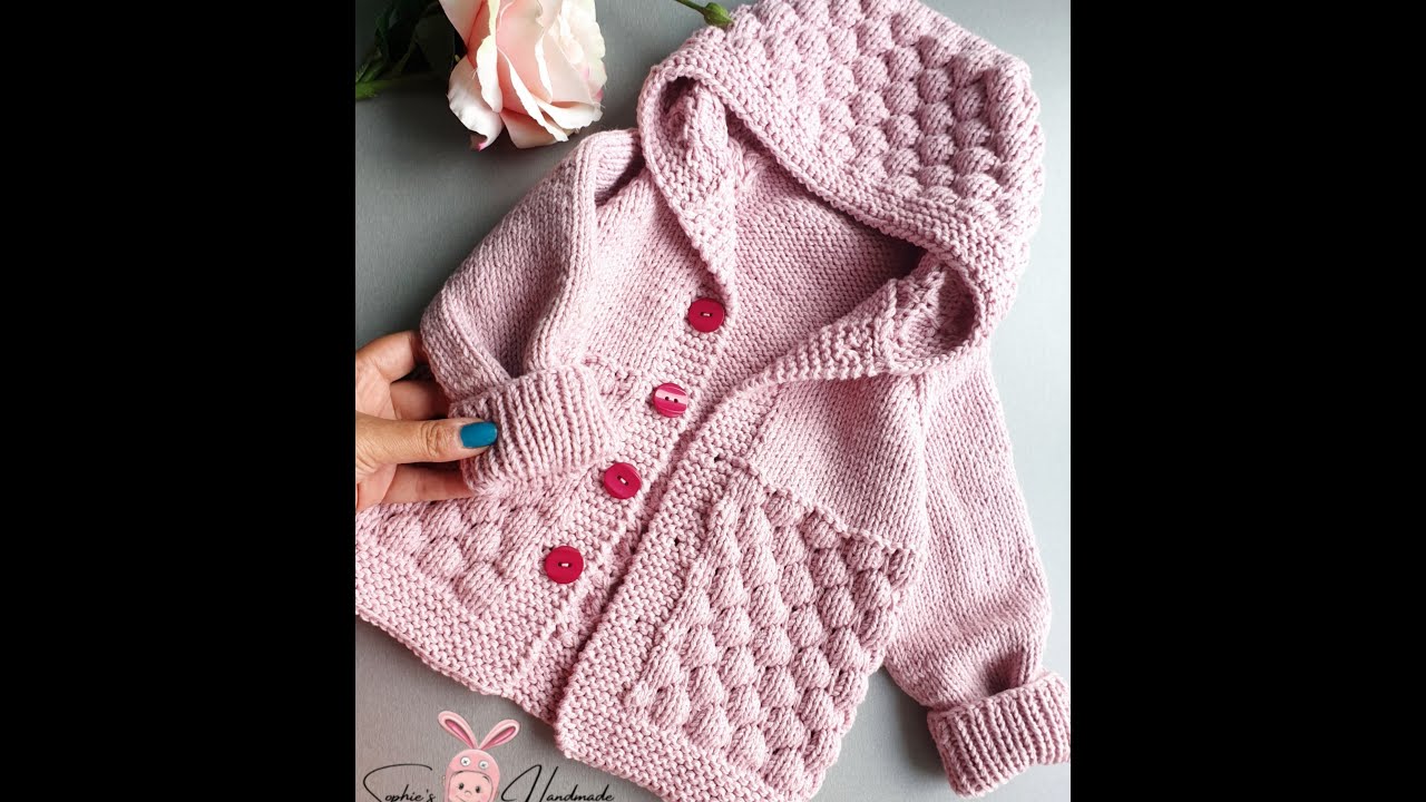Cardigan tricotat 12luni- Bobble stitch cardigan (tutorial video pas cu pas)