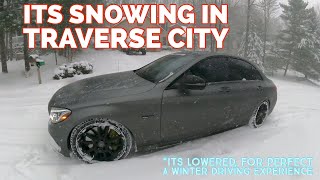 Snowy drive through Traverse City, Michigan in my C43 AMG