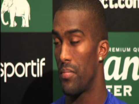 NEW defensive addition Sylvain Distin is unveiled to the media at Everton's Finch Farm training ground