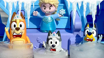 ‼️  Bluey, Mum & Muffin are FROZEN by Elsa & Anna | Disney Jr | Bluey Toy Pretend Play