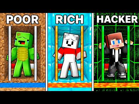 JJ and Mikey vs Carrie : POOR vs RICH vs HACKER Prison Battle in Minecraft ! - Maizen