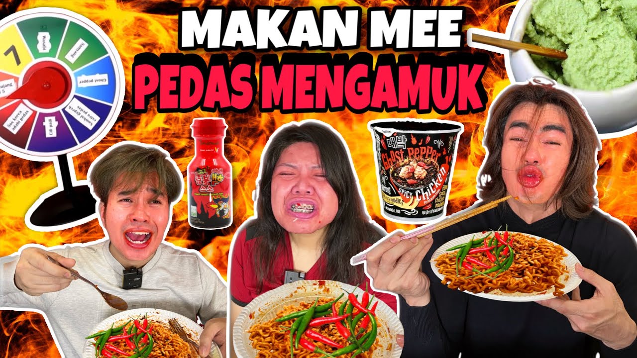 MAKAN MEE PEDAS MENGAMUK GUNA RODA PUAKA! CILI PADI+SAMYANG+GHOSTPEPPER+WASABI+SAMBAL GEPREK