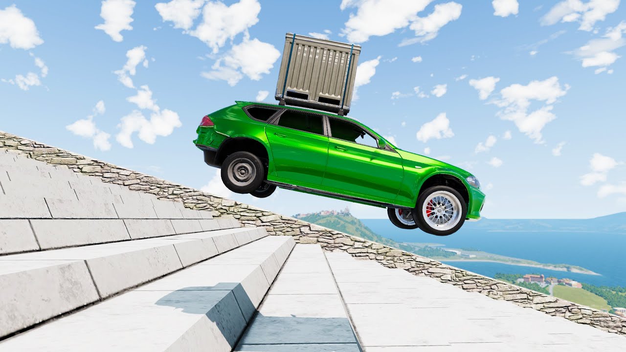 Giant Stairs vs Cars #42 - BeamNG Drive
