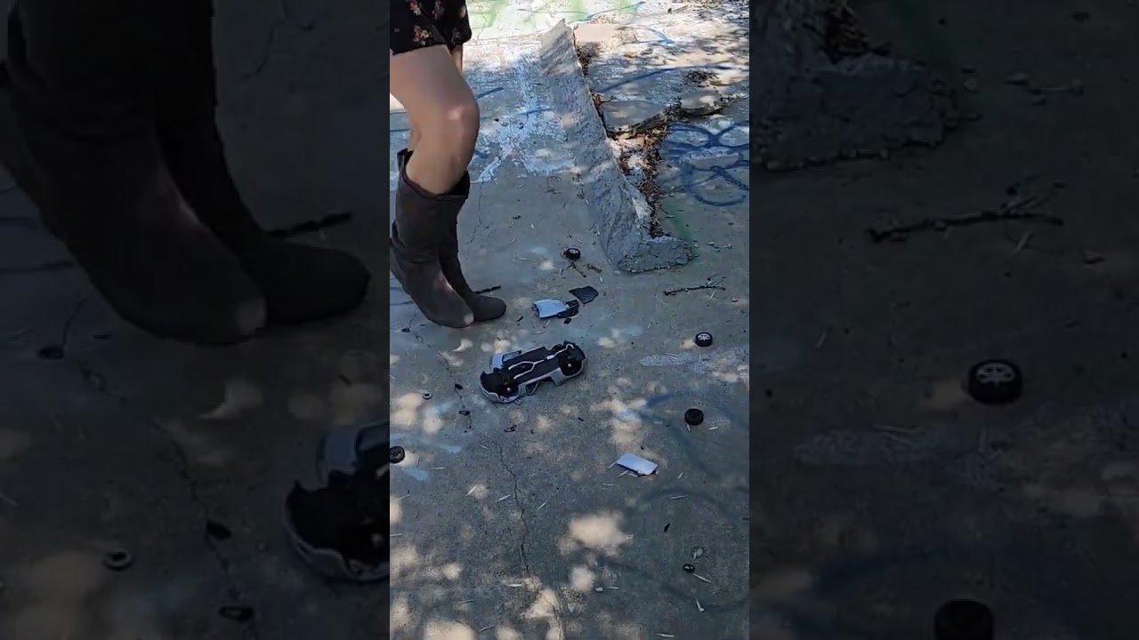 High heel boots stomping car 