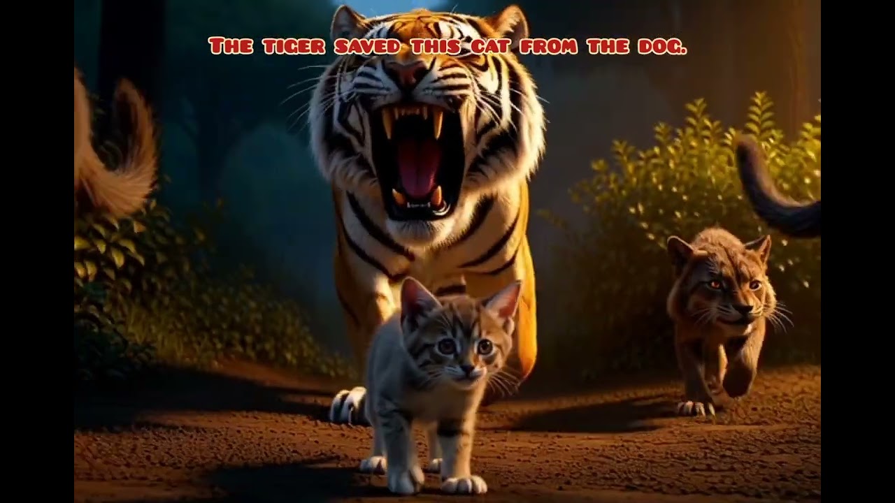 The tiger saved this cat from the dog..#@akhat short,,🤗🥰