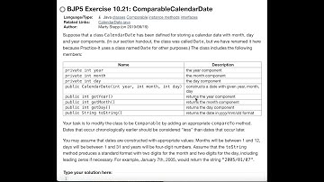 Exercise 10.21 (ComparableCalendarDate) Java Tutorial || Practice-It