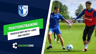 Fussballtraining: Positionstraining | Passspiel zu dritt mit IV + 6er zum 2 gegen 1