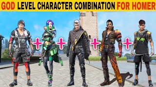 HOMER GOD LEVEL CHARACTER COMBINATION IN FREE FIRE AFTER UPDATE |  BEST CHARACTER COMBINATION BR |