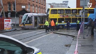 WATCH: Aftermath of Luas and Dublin bus collision at Smithfield