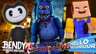 Minecraft Versus - FNAF FOXY VS HELLO NEIGHBOR VS BENDY AND THE INK MACHINE  - modded mini game screenshot 5