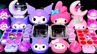 : [ASMR]Mixing "Kuromi vs My Melody" Eyeshadow,Glitters Into Clear Slime satisfying & (441)