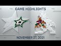 NHL Highlights | Stars vs. Coyotes - Nov. 27, 2021