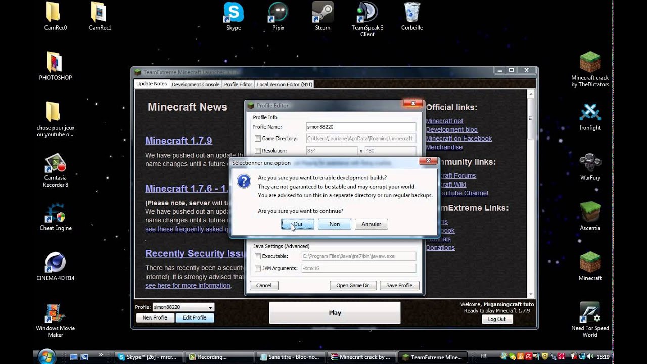 Minecraft cracké // toutes versions (meme snapshot apres 1.7.10 ...