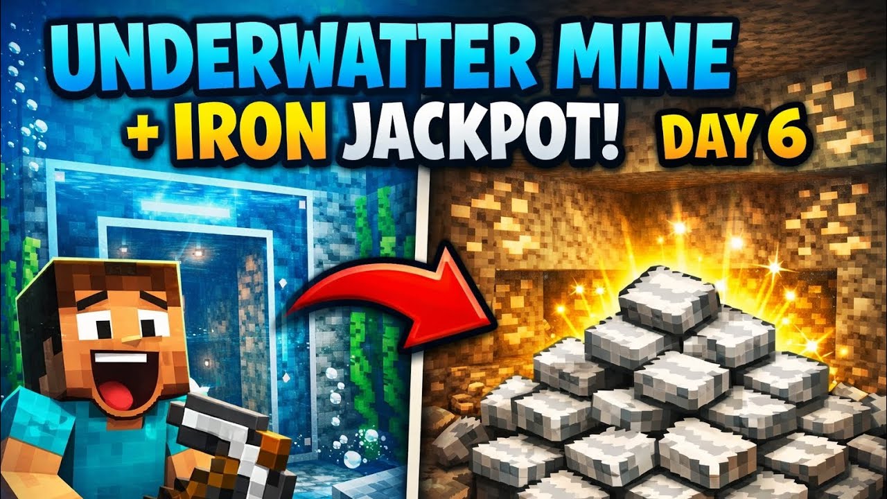 Minecraft Survival Day 6 | Secret Underwater Mining & Iron Jackpot 😱 ...