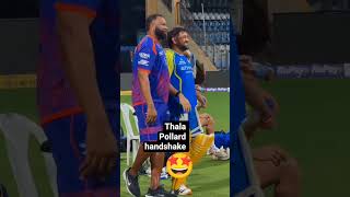 thala, Dhoni, Pollard, handshake 🤝🤩___ #captaincool #hatrick #msdhoni #msdhonistatus #pollard6sixes