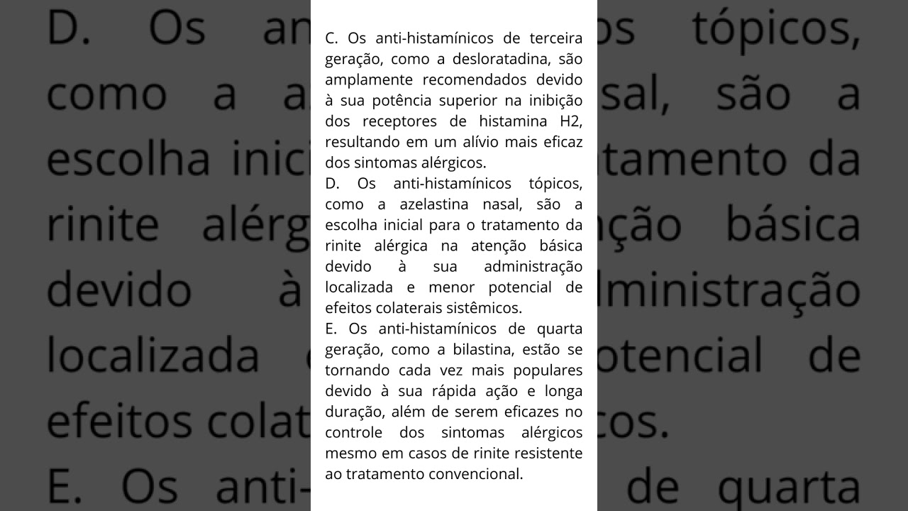 ANTI-HISTAMÍNICO - Questões de Concurso. Questão 2.