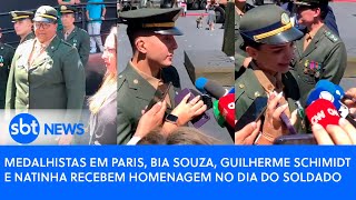 Video medalhistas-em-paris-bia-souza-guilherme-schimidt-e-natinha-recebem-homenagem-no-dia-do-soldado