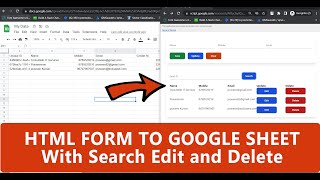 Html Form Data to Google Sheet with search PART 3 | Delete Record of Google Excel Sheet Using HTML
