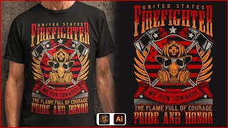 Firefighter T-Shirt Design Tutorial in Illustrator । Advance Vector Modify T-Shirt Design।AH T-SHIRT