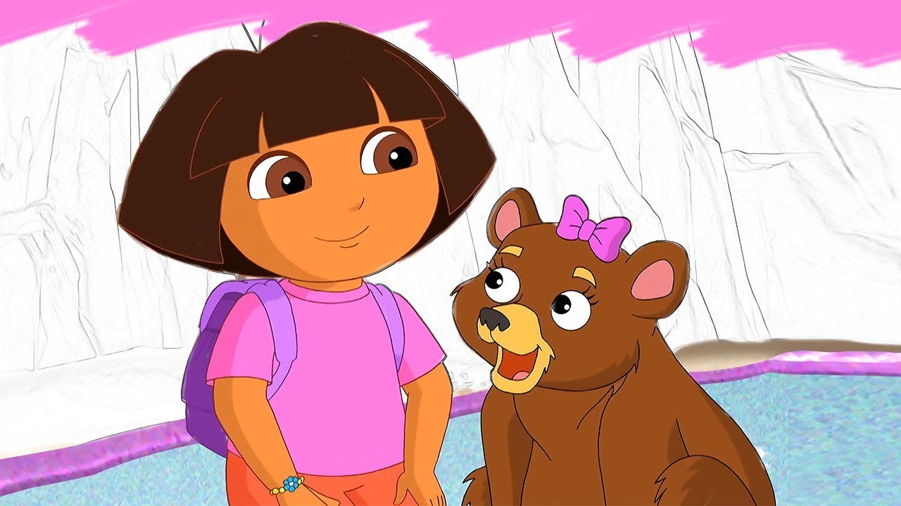 Coloring Dora and cute little bear Dora the Explorer Magic Coloring Book fo...