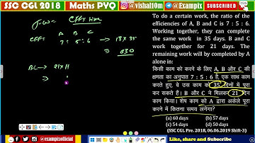 To do a certain work, the ratio of the efficiencies of A, B and C is 7 : 5 : 6. Working together