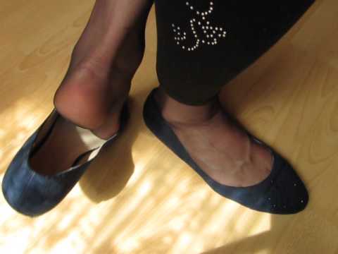 blue ballet flats, nylons and leggins, shoeplay - YouTube