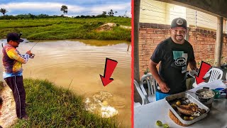 Surpresa na pescaria ele ficou encima da isca e o rebojo foi feio pescamos e fizemos peixe assado